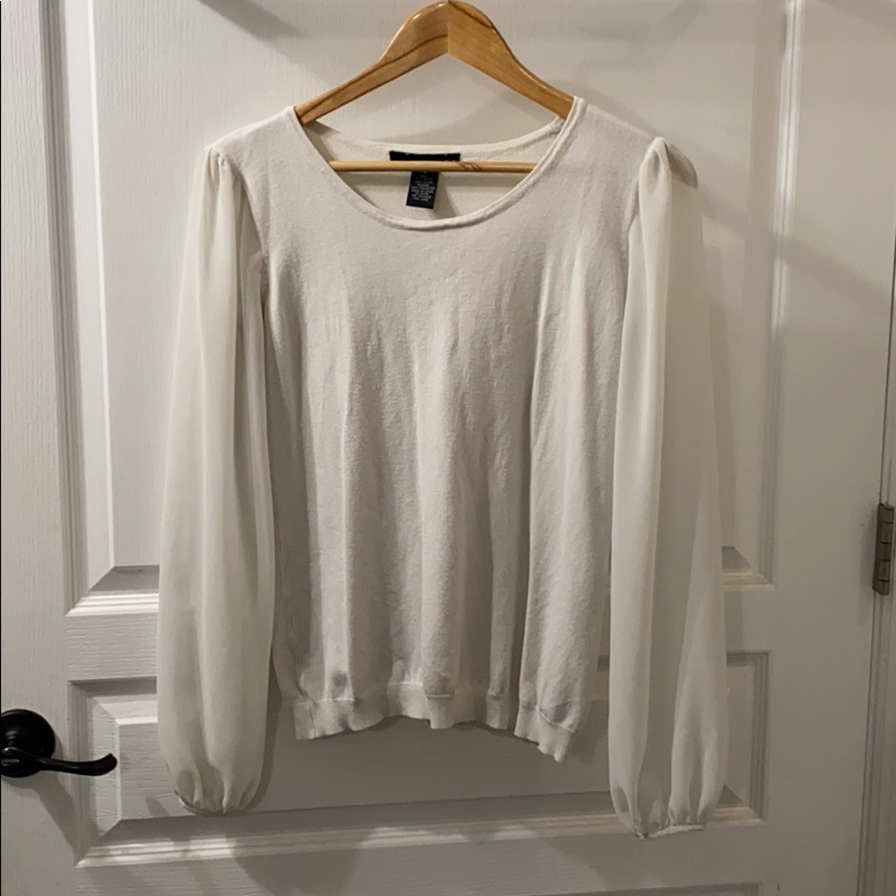 Grace off-white sheer blossom long sleeve sweater